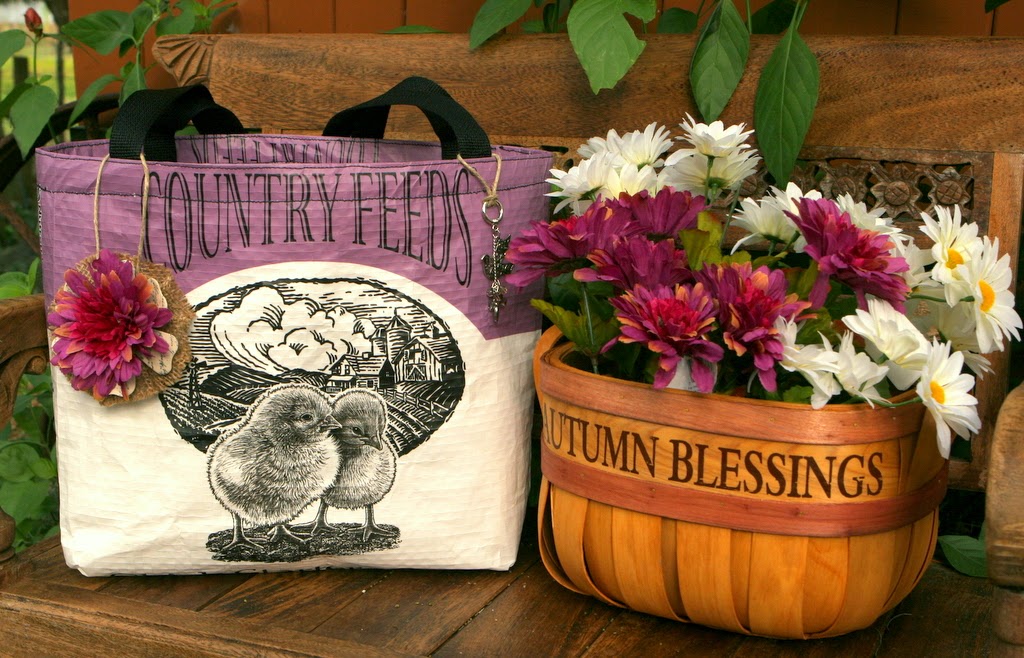 purple feed sack purse