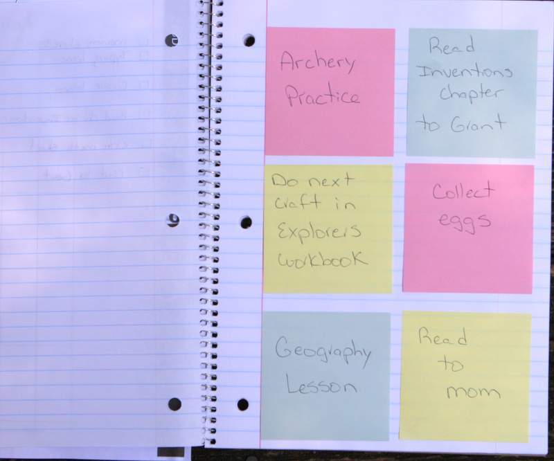 homeschool organization with post it notes